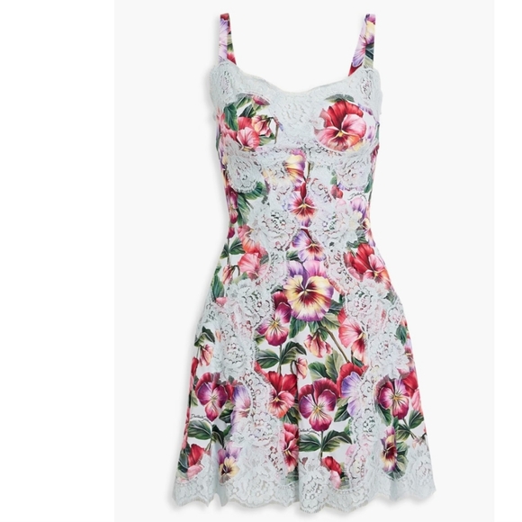 DOLCE&GABBANA Floral-print silk-blend crepe and lace dress size 10 - Picture 3 of 7